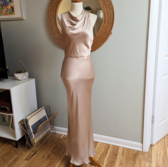 Shona Joy La Lune High Neck Midi Dress in Gold - Picture 2 of 5
